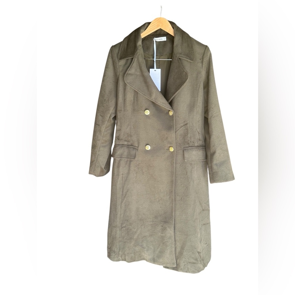 Grace Karin Olive Green Double-Breasted Long Pea Coat NWT Women's Size Large - Picture 2 of 6